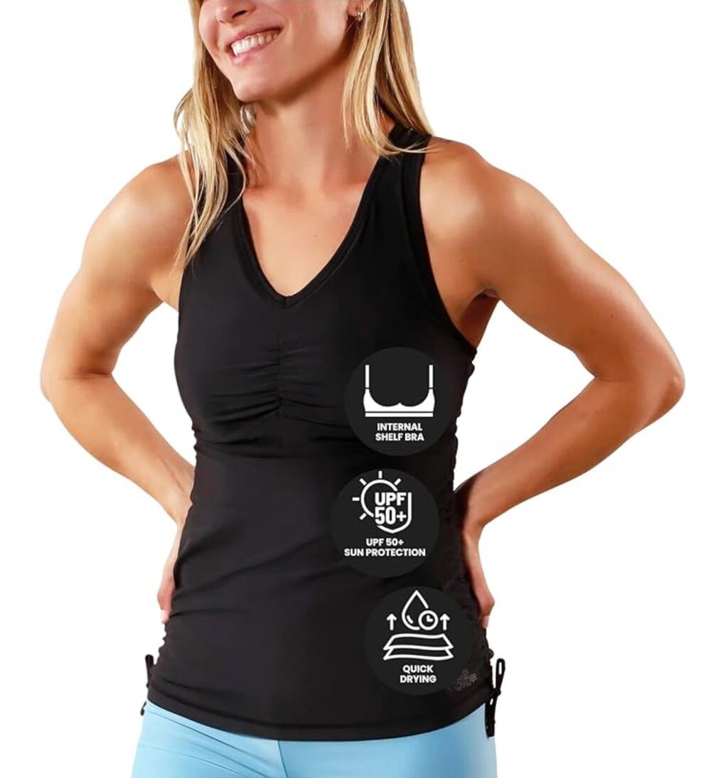 UV Skinz Tankini Swim Top Black UPF 50+ Size M